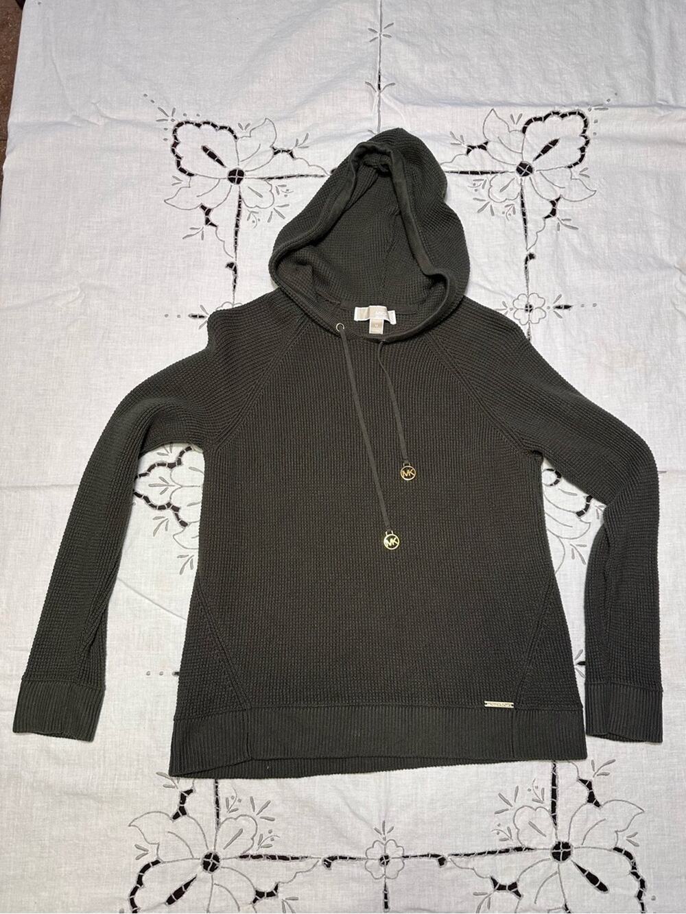 Olive Green Hooded Waffle Knit Thermal Sweater Pullover Layering